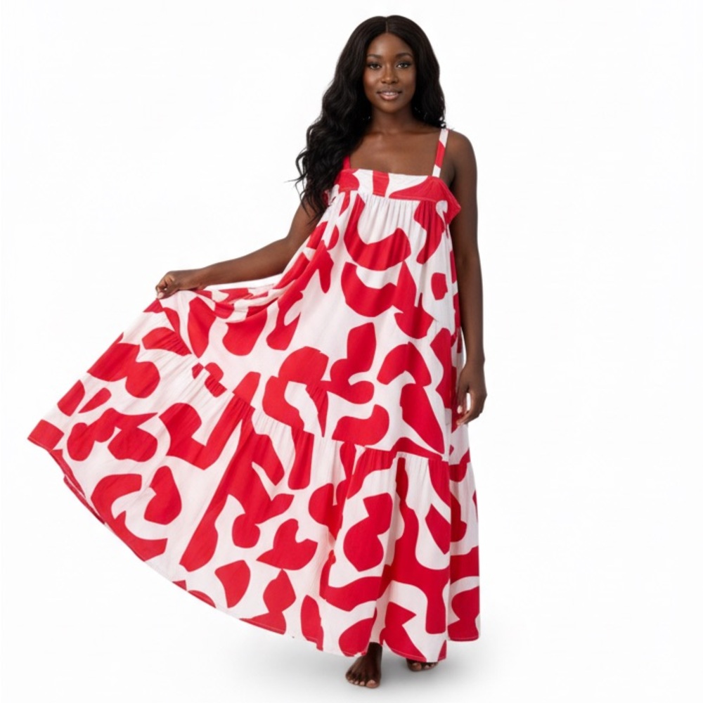 Abel The Label Anthropologie Red & White Smock Dress